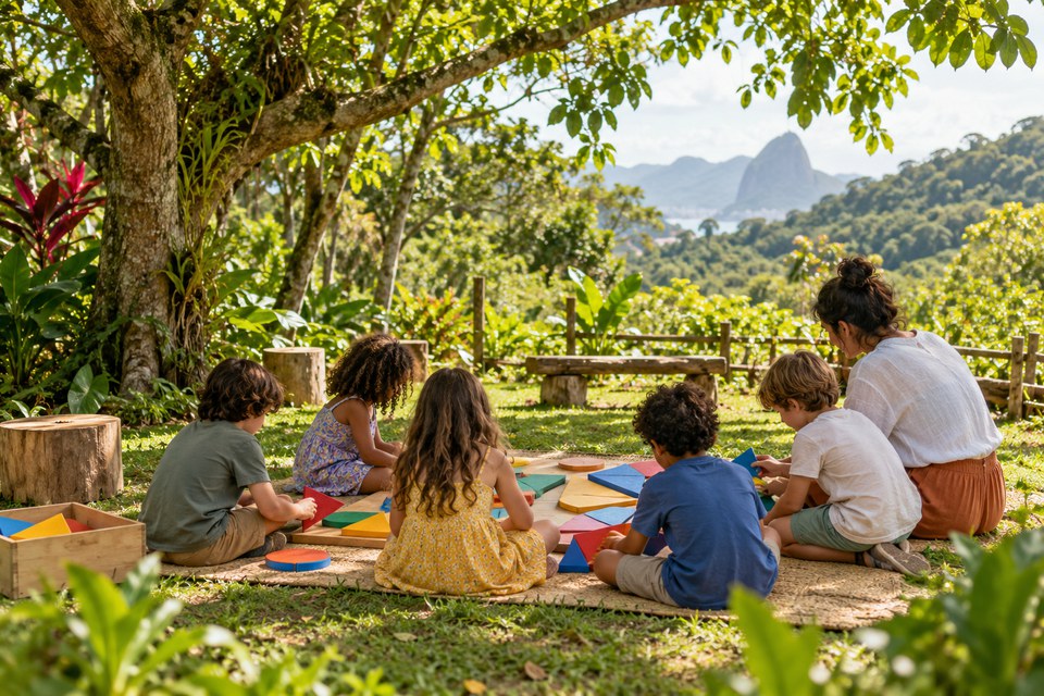 Atividade cooperativa ao ar livre em uma cena Atividade cooperativa ao ar livre em uma cena